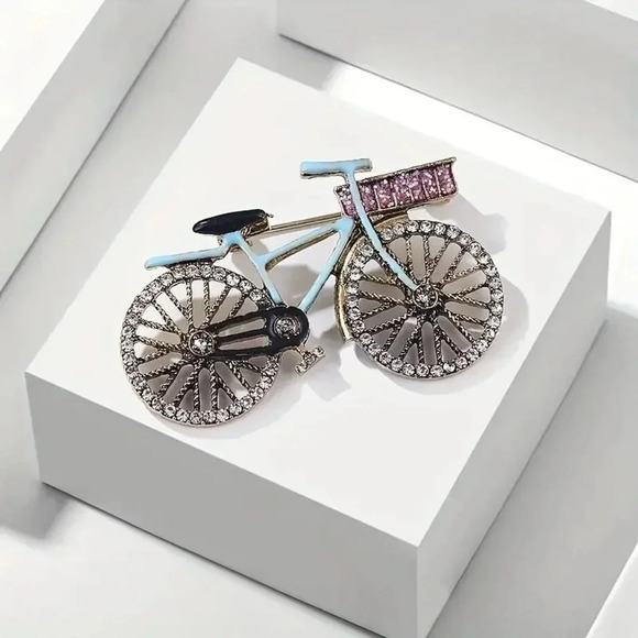Antique Finish Rhinestone embellished Bike Bicycle Brooch Pin - Picture 1 of 3